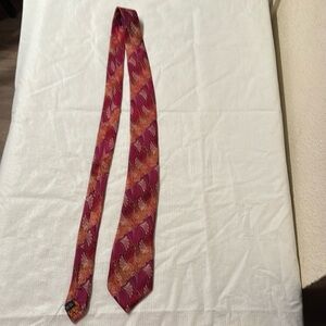 Robert Louis Red and Orange Tie with Vibrant Design 100%SILK HAND MADE